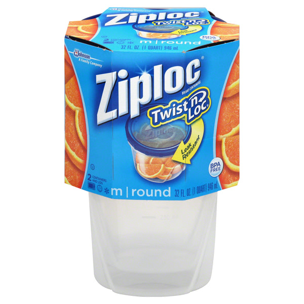 Ziploc 18035 Twist &#039;n Loc Round Storage Container And Lids, 2-Sets