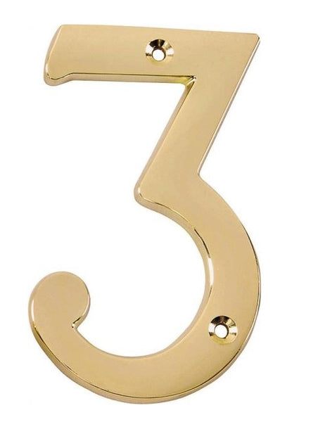 Prosource N-Z043PB3L-PS House Numbers # 3, Satin Brass Coating, 4"