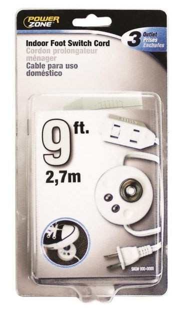 Power Zone ORFSL783609 Foot Extension Cord, 9', White