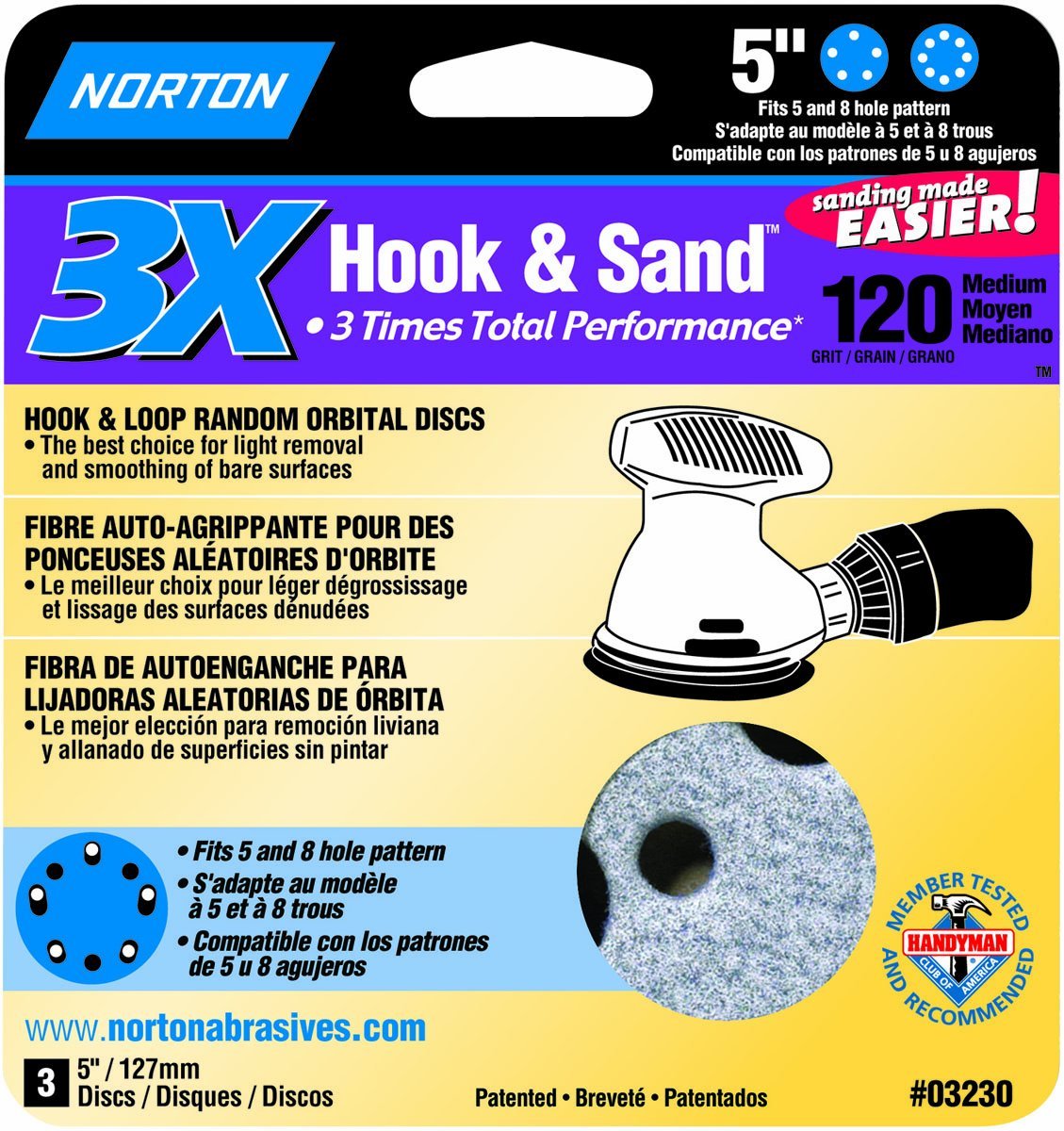 Norton 03230 Hook and Loop Sanding Discs, 120 Grit, 5"