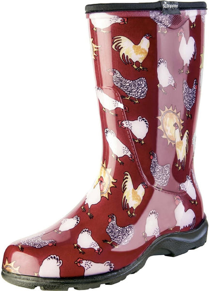 Sloggers 5016CBR06 Women's Rain & Garden Boot, Barn Red Chicken, Size 6