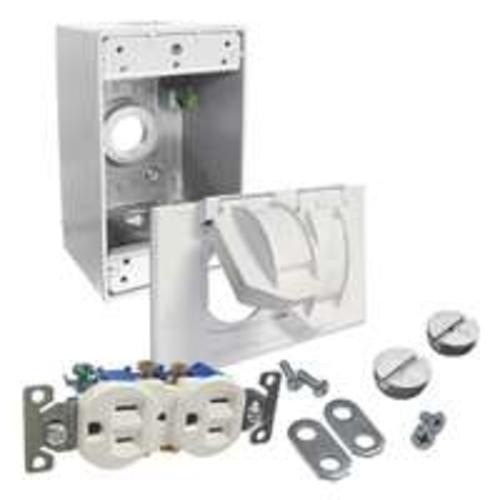 Bell 5839-6 Weatherproof Duplex Receptacle Kit, White, 125 Volt, 15 Amp