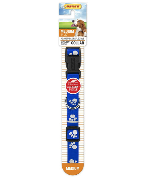 Westminster Pet 7N39242 Ruffin' It Adjustable Paw Print Medium Reflective Dog Collar, Nylon, Assorted Color, 14 - 20"