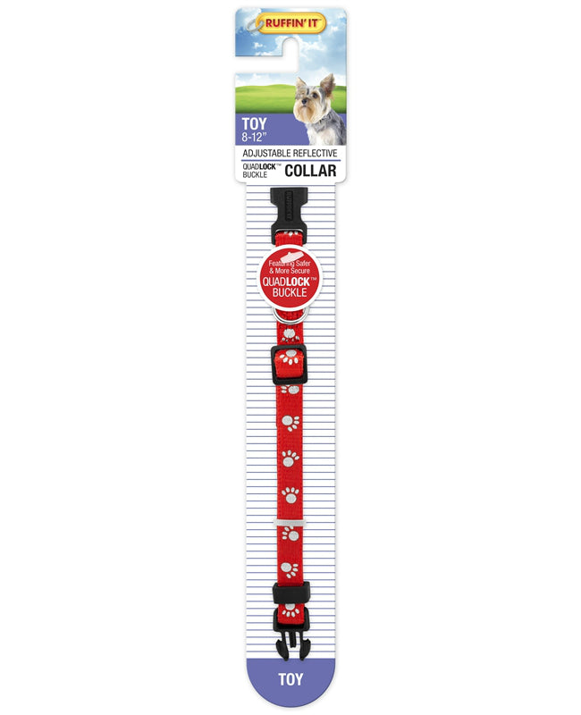 Westminster Pet 7N39201 Ruffin' It Adjustable Paw Print Toy Reflective Dog Collar, Nylon, 8 - 12"