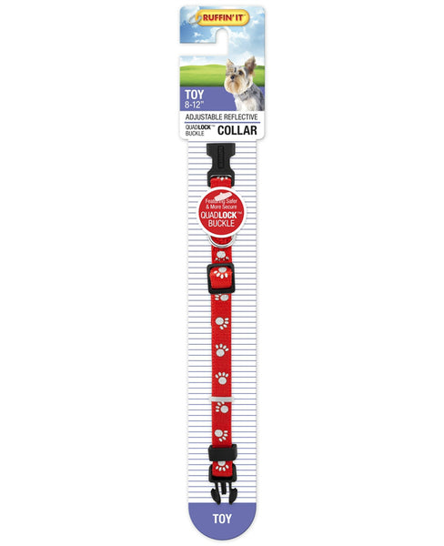 Westminster Pet 7N39201 Ruffin' It Adjustable Paw Print Toy Reflective Dog Collar, Nylon, 8 - 12"