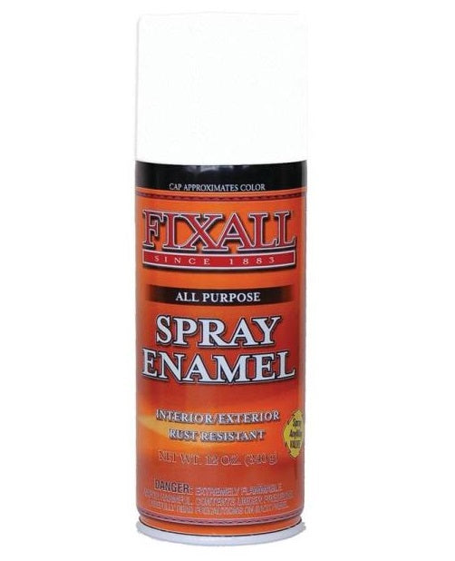 Fixall F1301 Enamel Spray Paint, Gloss, Liquid, Characteristic, 12 Oz, Aerosol, White