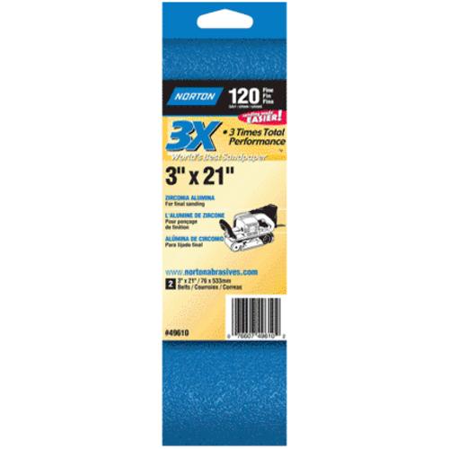 Norton 03997 High Performance Sanding Belt, 120 Grit, 3" x 21"