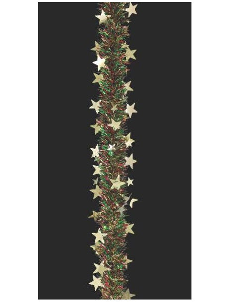 Holiday Trim 3689022 Tinsel Goldstar Garland, Red/Green