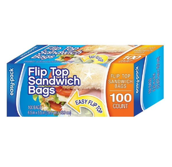 FLP 1302 Easy-Pack Fold Top Sandwich Bag, 100 Count