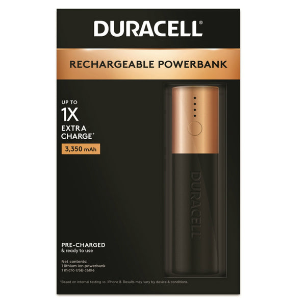 Duracell 03291 1X Rechargeable Power Bank, Black/Gold, 3350 mAh