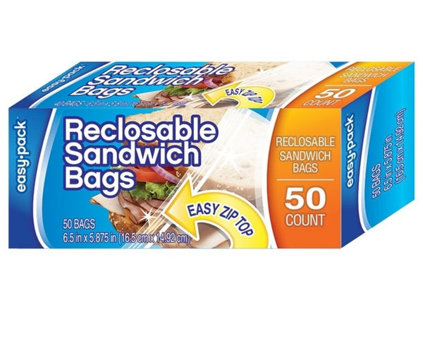 FLP 1301 Easy-Pack Zip Top Sandwich Bag, 6-1/2" x 5-7/8"