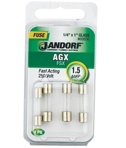 Jandorf 60656 AGX Glass Tube Fuse, 1.5 Amp, 250 Volts