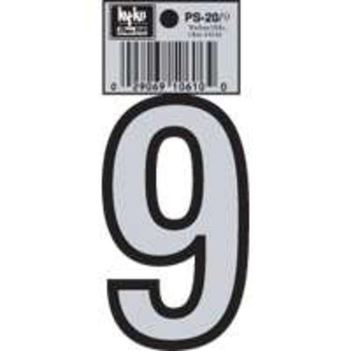 Hy-Ko PS-20/9 Reflective Vinyl House Number #9, 3-1/4"