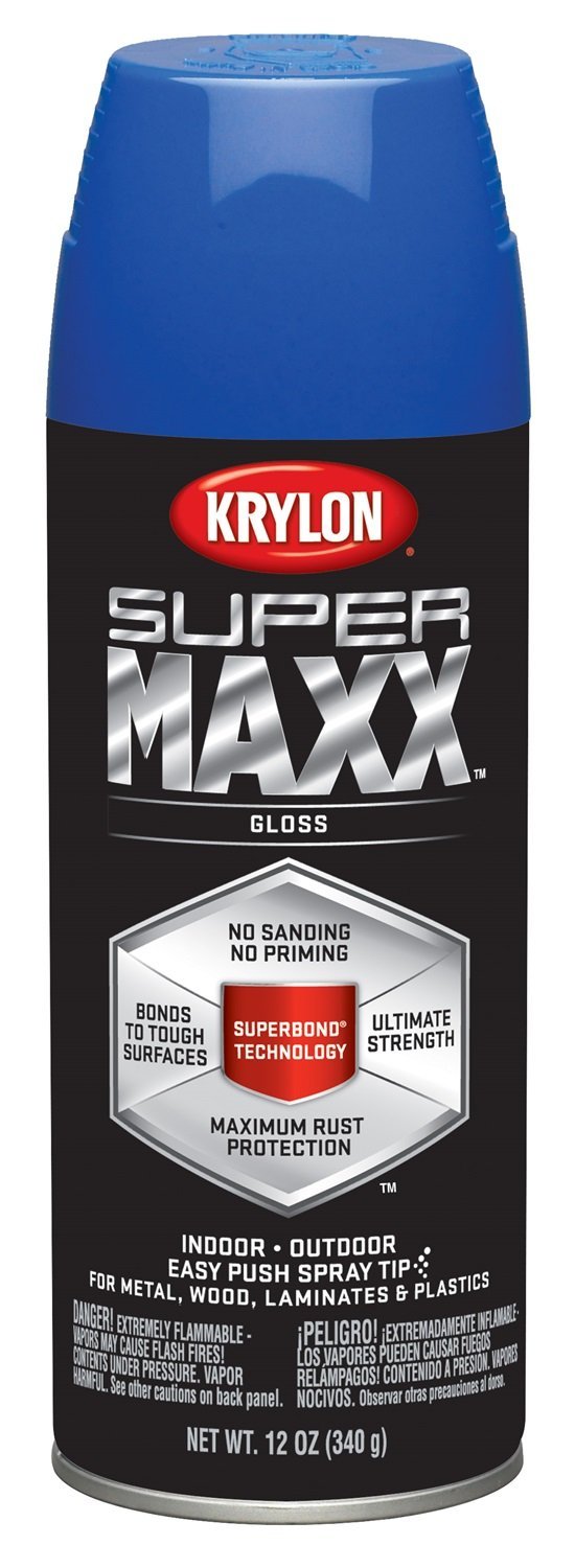 Krylon K08968000 SUPERMAXX Spray Paint, Gloss True Blue, 12 Oz