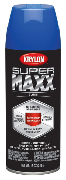 Krylon K08968000 SUPERMAXX Spray Paint, Gloss True Blue, 12 Oz