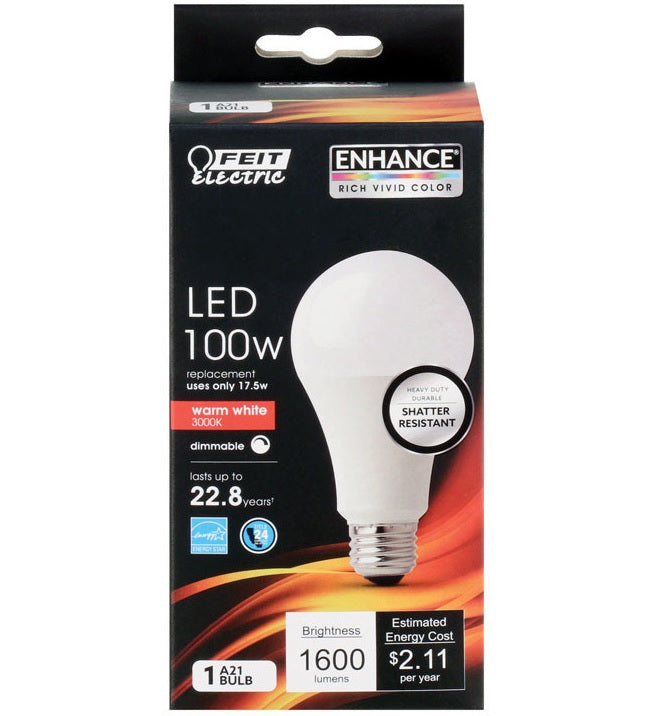 Feit Electric OM100DM/930CA A-Line LED Light Bulb, 17.5 Watts, 120 Volts