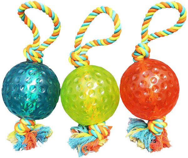 Chomper WB15527 TPR Ball & Rope Tug Dog Toy, 5", Assorted Colors