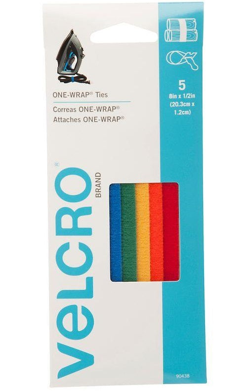 Velcro 90438ACS Multi-Color One-Wrap Straps, 1/2" x 8"