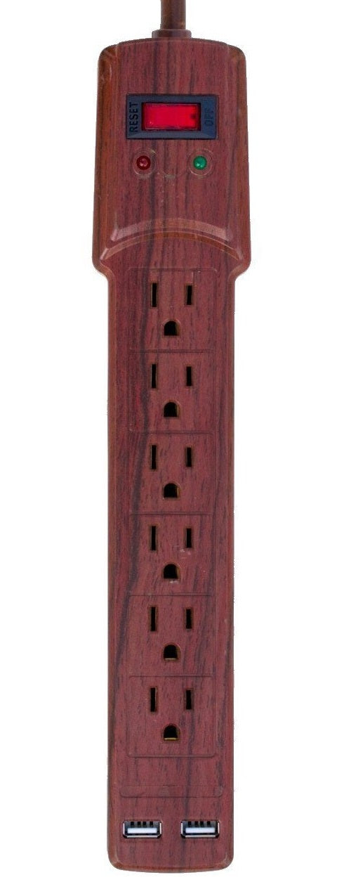 Invisiplug DO004 6-Outlets Deluxe Surge Protector, Dark Oak