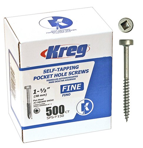 Kreg SPS-F150-500 Fine Pan-Head Pocket Hole Screw, #6 x 1-1/2", 500Ct