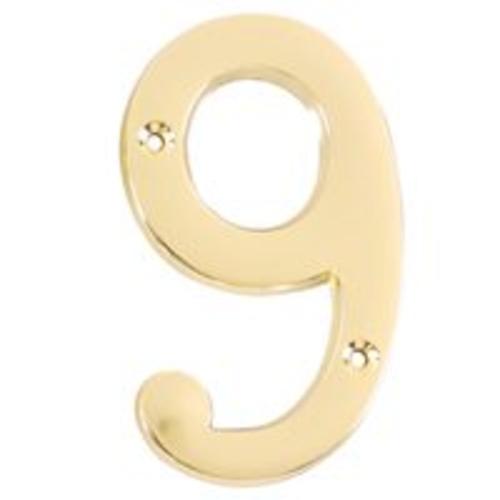 Mintcraft N-Z049PB House Number #9, Polished Brass, 4"