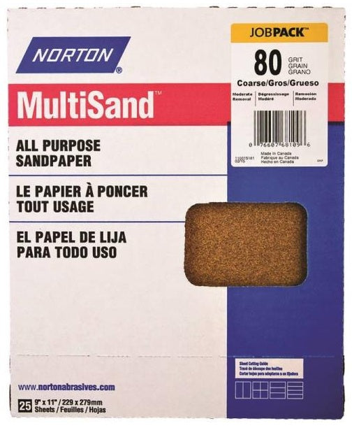 Norton 00151 Multisand Sheet, 9" x 11", 80 Grit