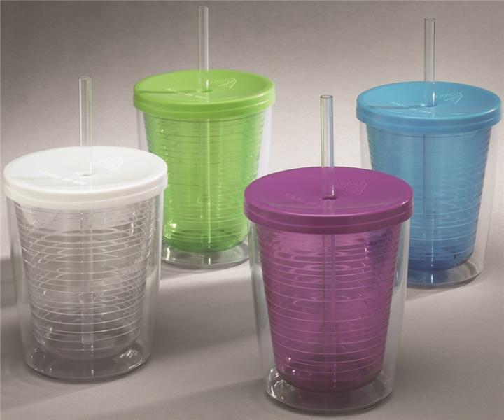 Arrow Plastic 00004 Double Wall Tumbler With Lid-Straw, 14 Oz