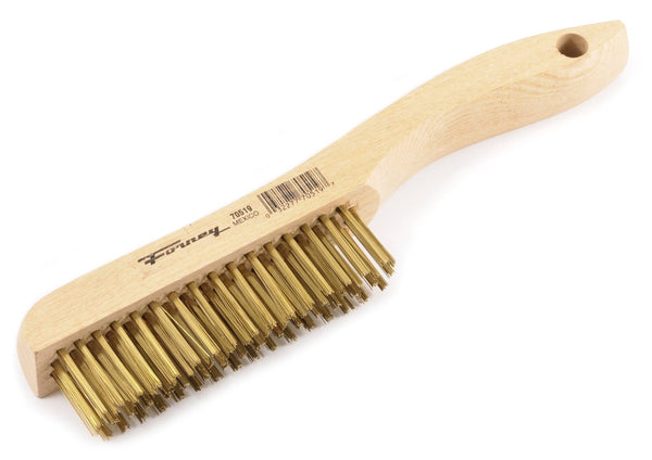 Forney 70519 Wire Scratch Brush, Brass with Wood Shoe Handle, 10-1/4"