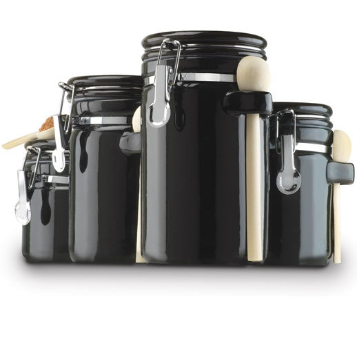 Anchor Hocking 03804BMR 4-Piece Ceramic Canister Set, Black
