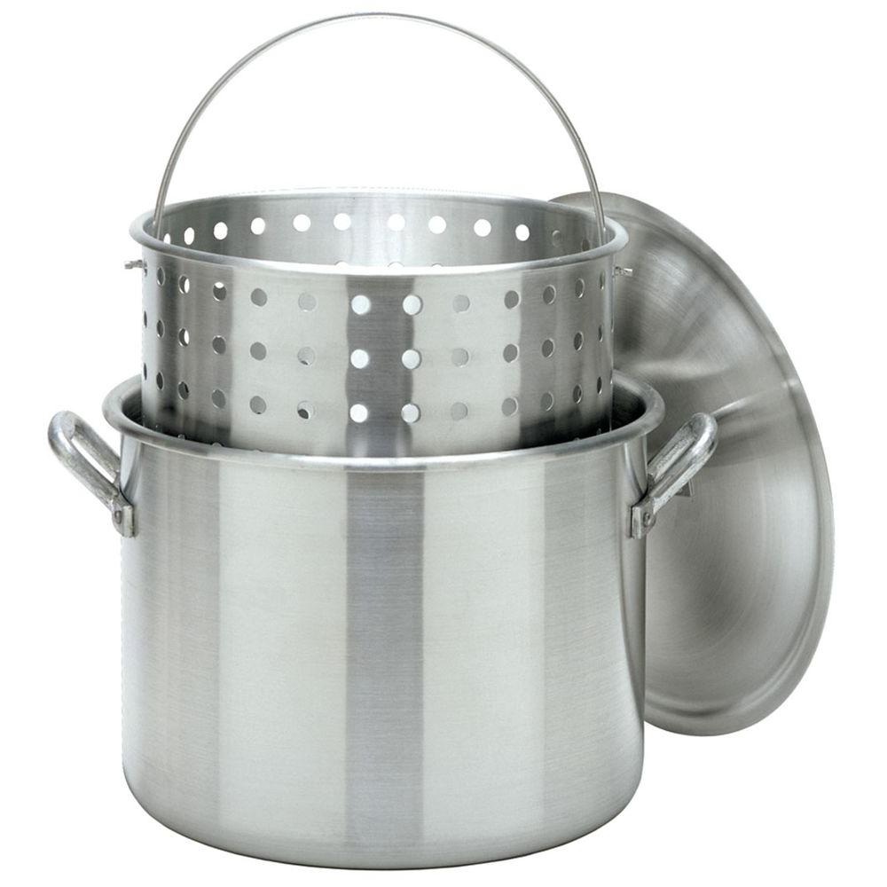 Bayou Classic 8000 Aluminum Stock Pot with Perforated Basket & Lid, 80 Qt