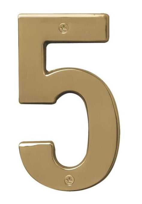 Hy-Ko BR-51PB/5 Polished Brass Number 5, 5"