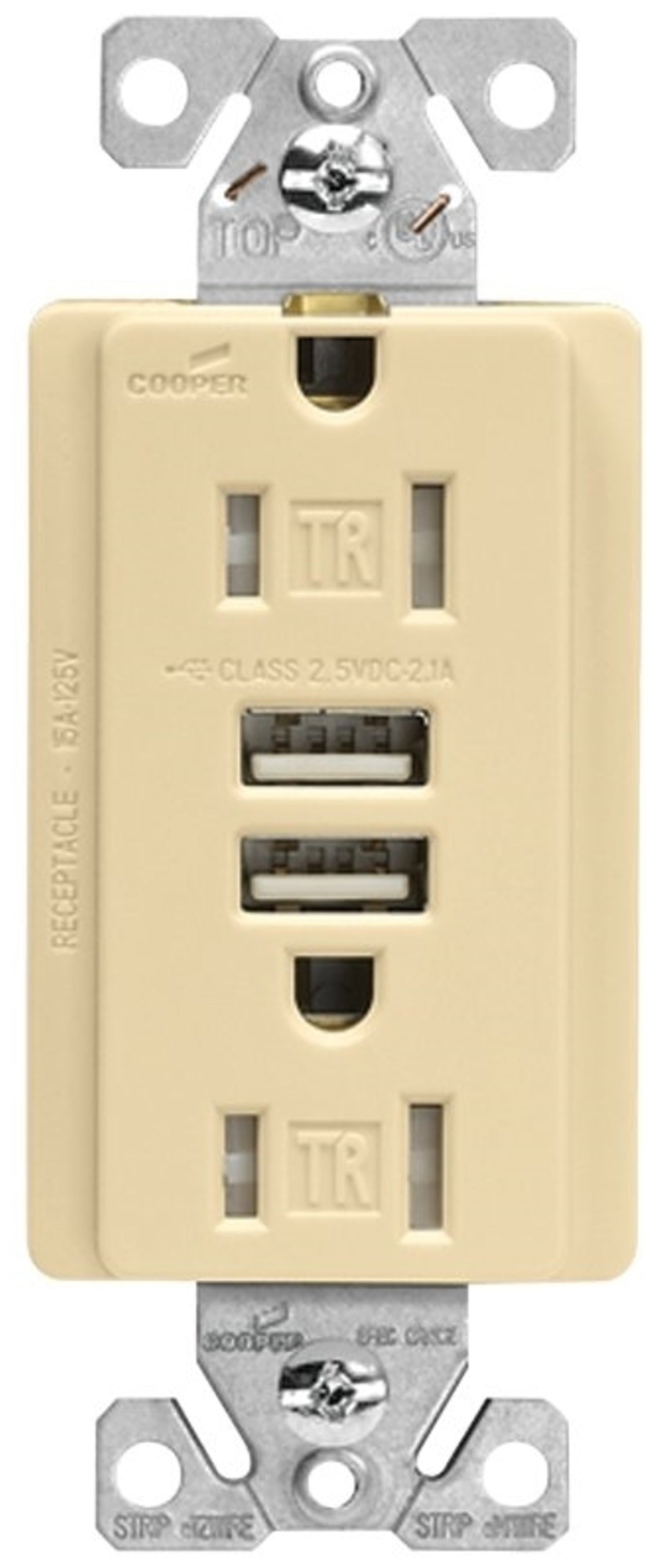 Arrow Hart TR7755V-K-L Duplex Combination USB Receptacle, 15 Amp