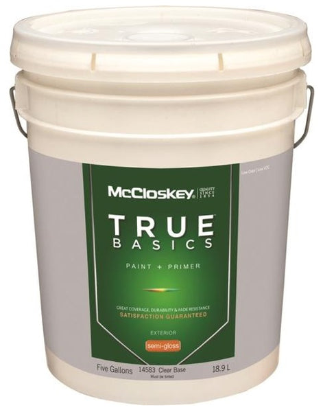 McCloskey 14583 True Basics Exterior Latex Semi-Gloss Paint, Clear Base