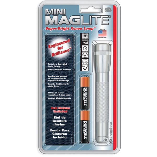 Maglite SM2A10H Mini AA Flashlight & Holster Combo Pack, Silver