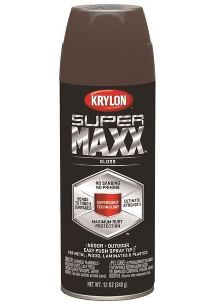 Krylon K08960000 SuperMaxx Spray Paint, 12 Oz, Gloss, Leather Brown