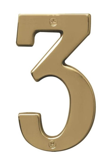 Hy-Ko BR-51PB/3 Polished Brass Number 3, 5"