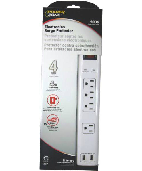 Power Zone OR505104 4 Outlet Surge Protector, White