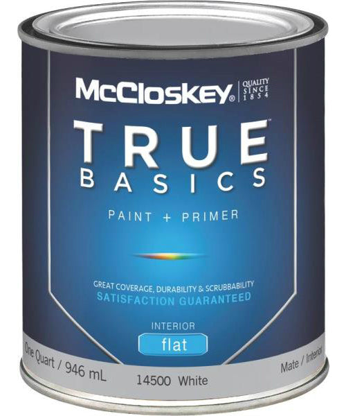 McCloskey 14500 True Basics Interior Flat Paint, Quart, White