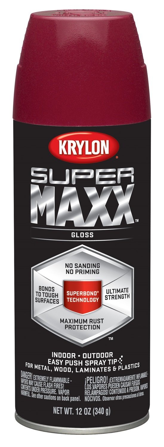 Krylon K08953000 SUPERMAXX Spray Paint, Gloss Burgundy, 12 Oz