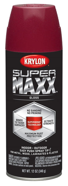 Krylon K08953000 SUPERMAXX Spray Paint, Gloss Burgundy, 12 Oz