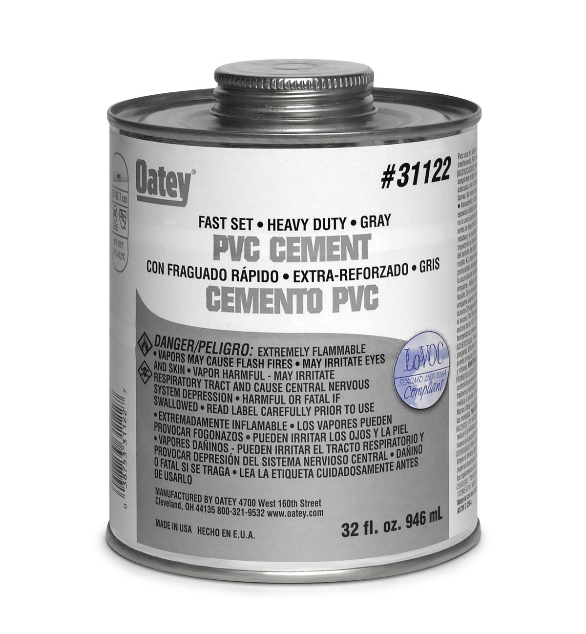 Oatey 31122 Fast-Set Heavy Duty Solvent Cement, 32 Oz, Grey