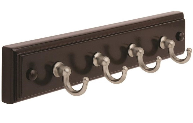 Amerock 2000312 Key Rack, 9", Mahogany / Antique Silver