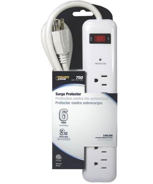 PowerZone OR802124 Surge Protector, 6 Outlet, White