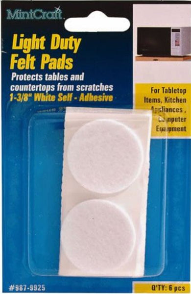 Mintcraft FE-50225 Light Duty Felt Pads, White, 1-3/8"