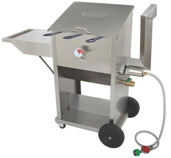 Bayou Classic 700-709 Deep Fryer With Side Shelf, Stainless Steel, Propane Gas, 9 Gal