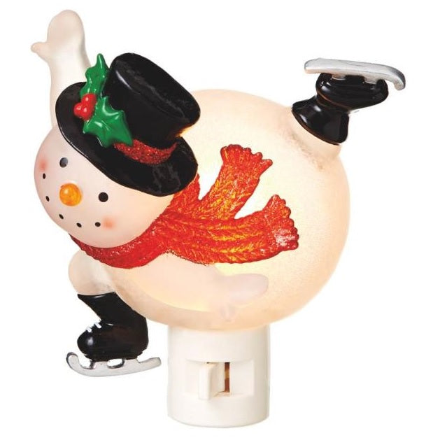 Night Light 106548 Bobble Head Ice Skating Snowman, Acrylic