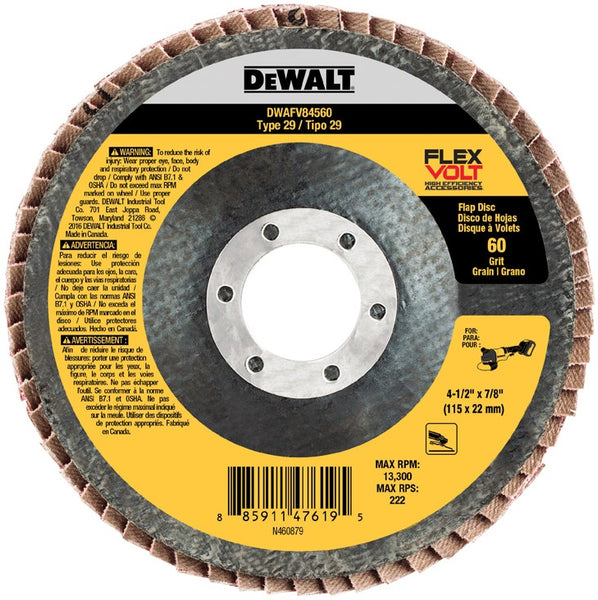 DeWalt DWAFV84560 Flexvolt Flap Disc, 4-1/2" x 7/8", 60 Grit