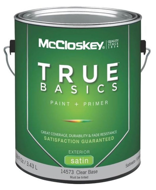 McCloskey 14573 True Basics Exterior Latex Satin Paint, Gallon, Clear Base