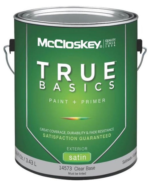 McCloskey 14573 True Basics Exterior Latex Satin Paint, Gallon, Clear Base