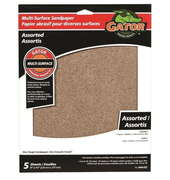 Gator 4444-012 Multi-Surface Sanding Sheet, 9"  x 11", Assorted Grit